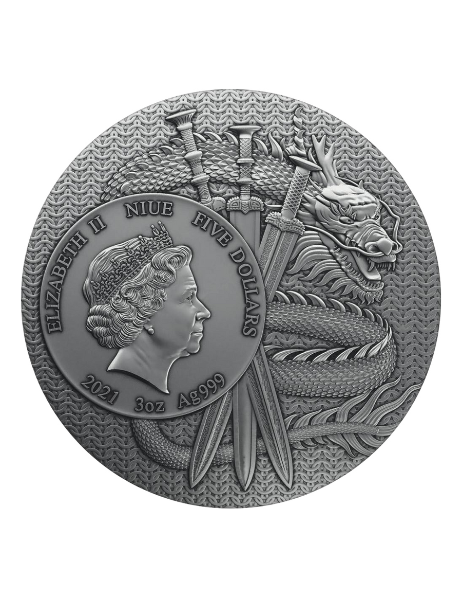 DIAN WEI Warriors of Ancient China Gold Plating 3 Oz Silver Coin 5$ Niue 2021