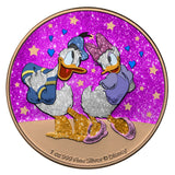 2021 $2 Niue Disney Donald and Daisy Duck in Love Pink Glitter 1 Oz Silver Coin