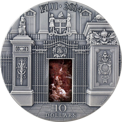 Blue drawing Room Buckingham Masterpieces in Stone 3 oz Antique finish Silver Coin 10$ Fiji 2014