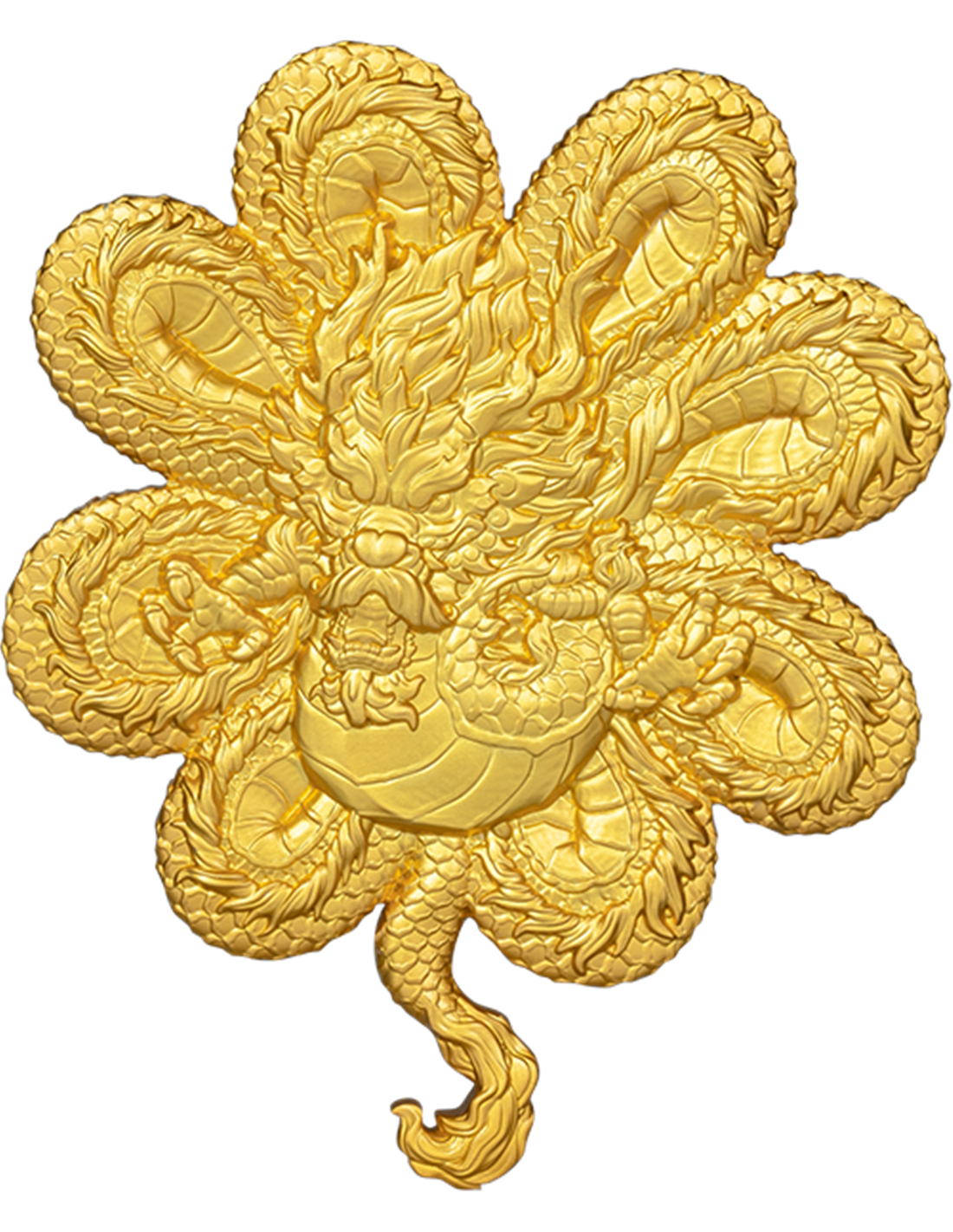 FOUR LEAF CLOVER DRAGON Gilded 1 Oz Silver Coin 5000 Francs Chad 2023