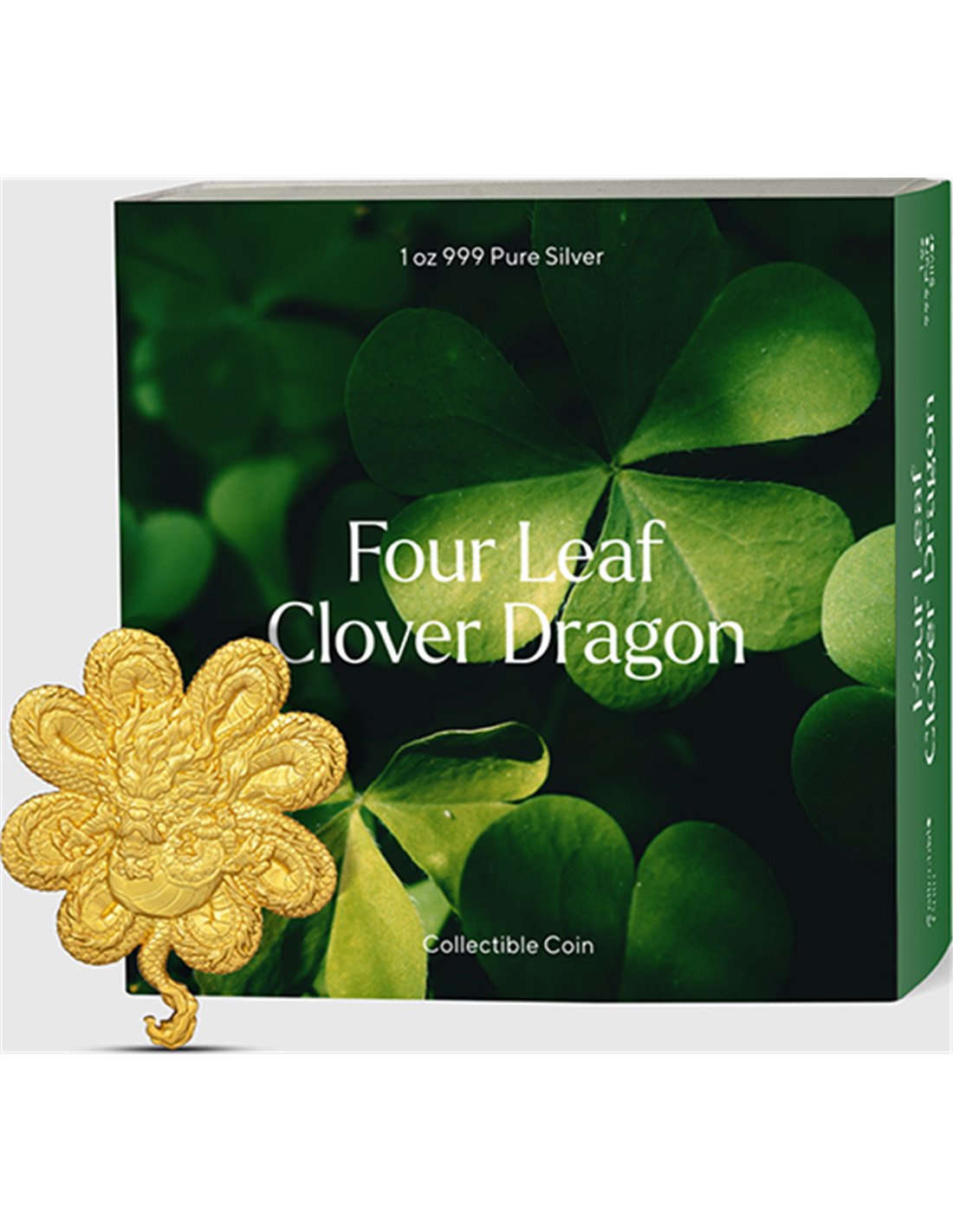 FOUR LEAF CLOVER DRAGON Gilded 1 Oz Silver Coin 5000 Francs Chad 2023