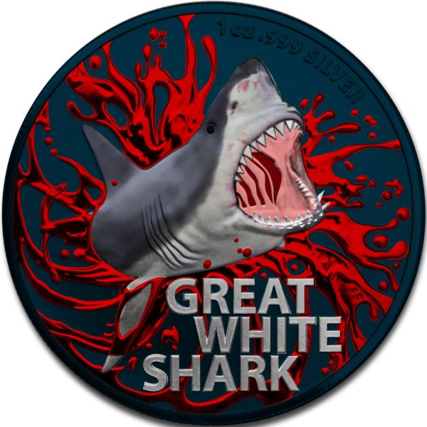 Australia 2021 1$ Great White Shark Bloody 1 Oz 999 Silver Coin