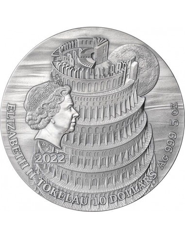 The Tower of Babel Fundamental Stories of the Bible 5 oz Antique Finish Silver Coin 10$ Tokelau 2022