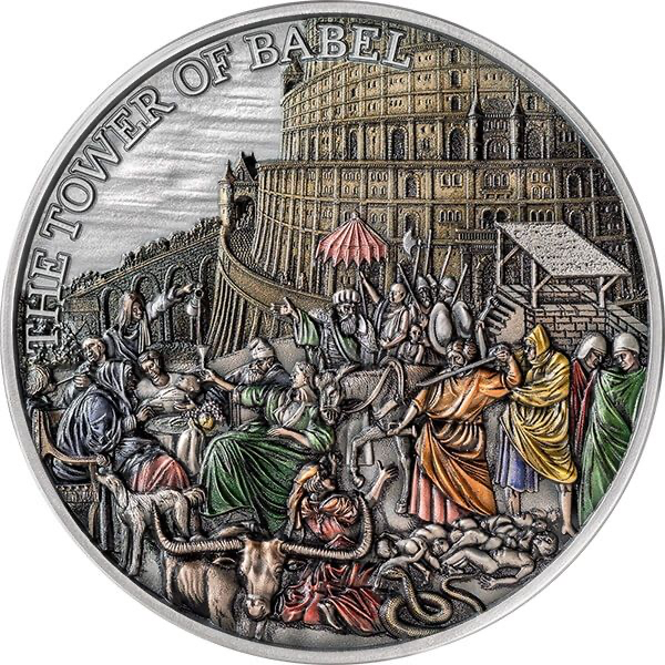 The Tower of Babel Fundamental Stories of the Bible 5 oz Antique Finish Silver Coin 10$ Tokelau 2022