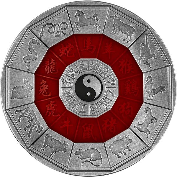 Chinese Calendar 2oz Antique finish Silver Coin 2$ Niue 2022