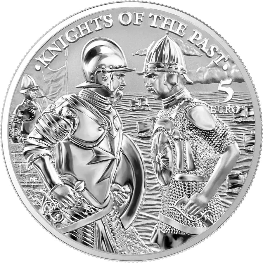 MALTA KNIGHTS OF THE PAST 2022 1 OZ 5 EURO PURE SILVER BRILLIANT UNCIRCULATED COIN IN BLISTERPACK – GERMANIA MINT