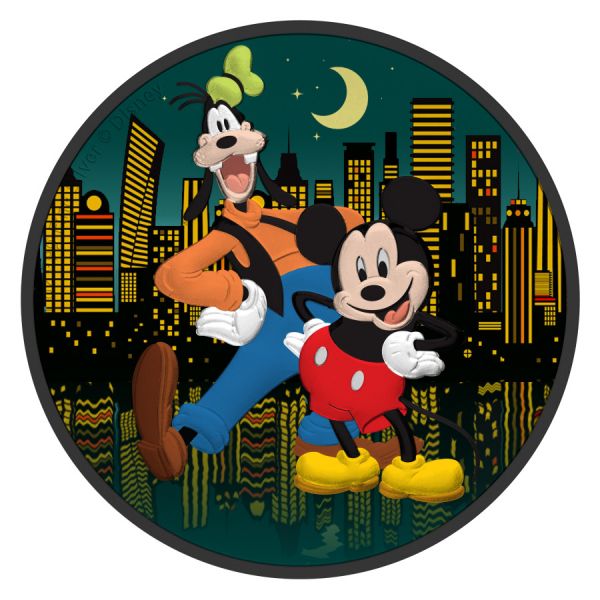 Niue Islands 2021 $2 Disney - Mickey & Goofy Night City 1 Oz Silver Coin