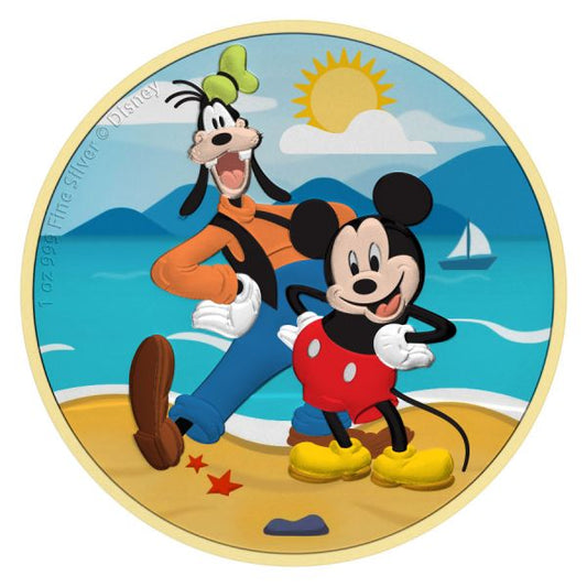 Niue Islands 2021 $2 Disney - Mickey & Goofy Beach 1 Oz Silver Coin