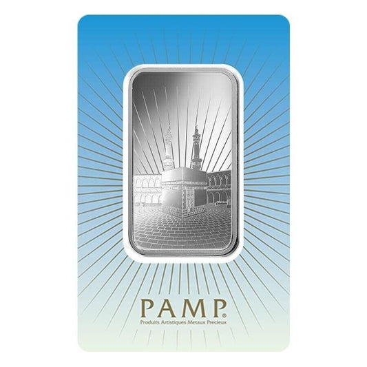 1OZ - PURE .999 SILVER BAR - KA 'BAH MECCA -ASSAY- PAMP SUISSE8