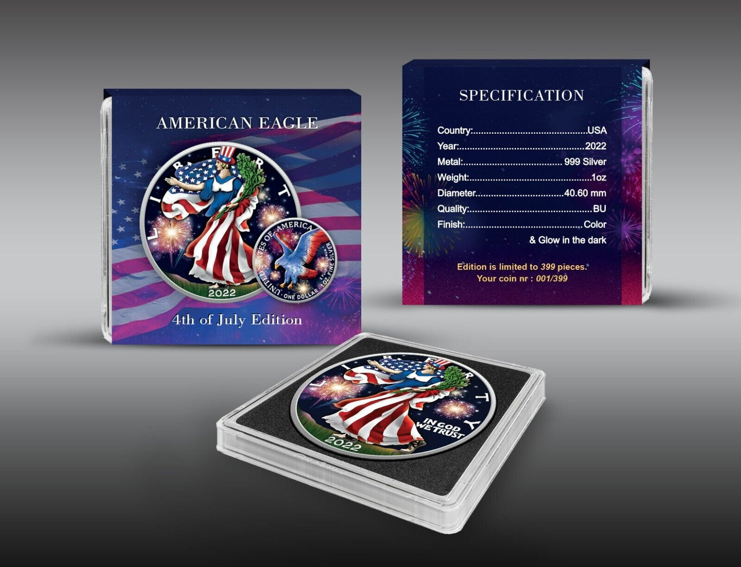 AMERICAN EAGLE 4th July Edition 1 Oz Silver Coin 1$ USA 2022