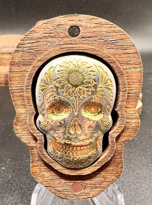 2 oz Monarch Sunflower Silver Skull (Gilded, New)