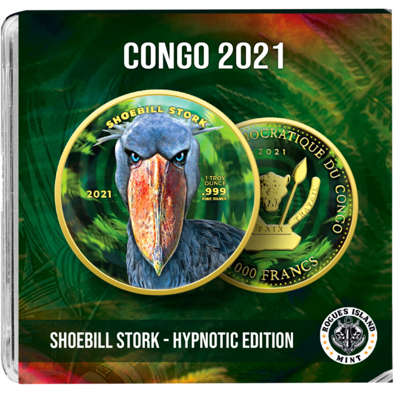 SHOEBILL STORK Hypnotic Edition 1 oz Silver Coin Congo 2021